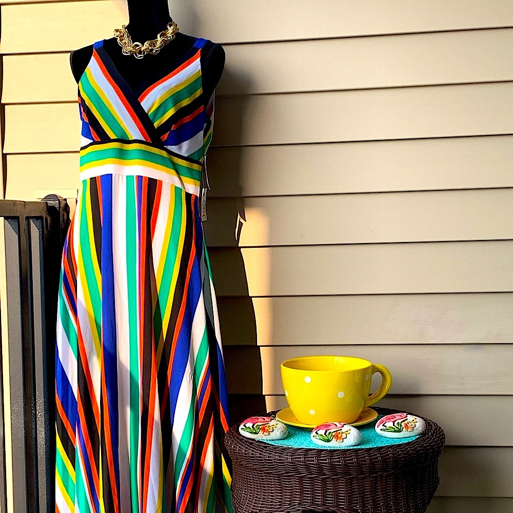 NINE WEST MULTICOLOR STRIPED MAXI DRESS